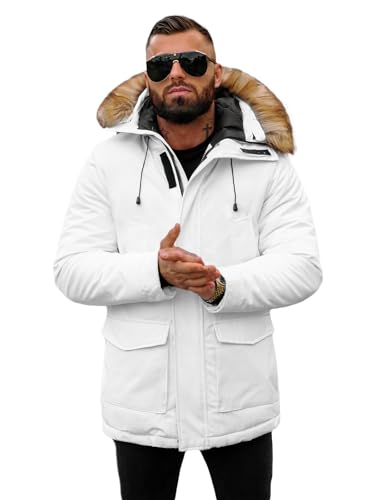 OZONEE Herren Winterjacke Jacke Winter Farbvarianten Warm Bomberjacke Steppjacke Wintermantel Kunstfell Daunenjacke Leichte Jacket Outdoor Puffer Gepolstert 777/8935K/281 WEIß 2XL von OZONEE