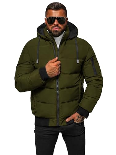 OZONEE Herren Winterjacke Jacke Winter Farbvarianten Warm Bomberjacke Steppjacke Wintermantel Kunstfell Daunenjacke Leichte Jacket Outdoor Puffer Gepolstert JS/31M5003Z KHAKI S von OZONEE