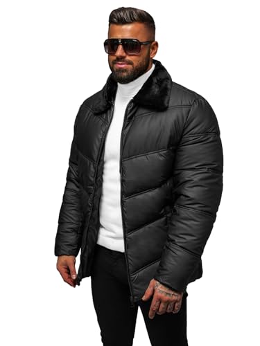 OZONEE Herren Winterjacke Jacke Winter Farbvarianten Warm Bomberjacke Steppjacke Wintermantel Kunstfell Daunenjacke Leichte Jacket Outdoor Puffer Gepolstert JS/31M5005Z SCHWARZ 2XL von OZONEE