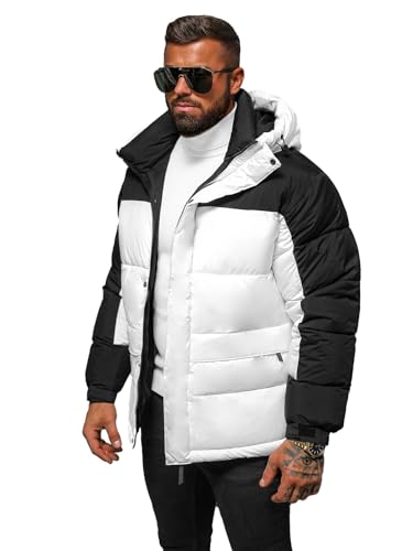 OZONEE Herren Winterjacke Jacke Winter Farbvarianten Warm Bomberjacke Steppjacke Wintermantel Kunstfell Daunenjacke Leichte Jacket Outdoor Puffer Gepolstert JS/31M5008Z WEIß-SCHWARZ 2XL von OZONEE