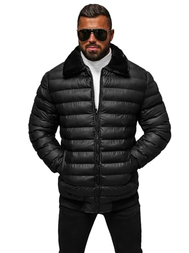 OZONEE Herren Winterjacke Jacke Winter Farbvarianten Warm Bomberjacke Steppjacke Wintermantel Kunstfell Daunenjacke Leichte Jacket Outdoor Puffer Gepolstert JS/31M5012Z SCHWARZ XL von OZONEE