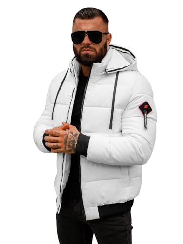 OZONEE Herren Winterjacke Jacke Winter Farbvarianten Warm Bomberjacke Steppjacke Wintermantel Kunstfell Daunenjacke Leichte Jacket Outdoor Puffer Gepolstert JS/31M5031Z/281 WEIß XL von OZONEE