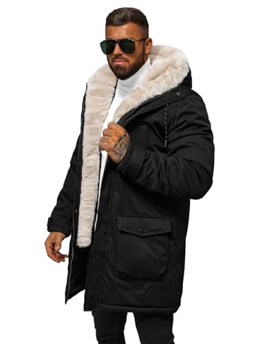 OZONEE Herren Winterjacke Jacke Winter Farbvarianten Warm Bomberjacke Steppjacke Wintermantel Kunstfell Daunenjacke Leichte Jacket Outdoor Puffer Gepolstert JS/5M120Z/392 SCHWARZ L von OZONEE