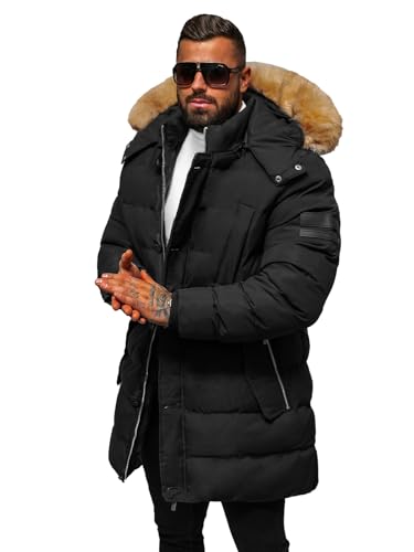 OZONEE Herren Winterjacke Jacke Winter Farbvarianten Warm Bomberjacke Steppjacke Wintermantel Kunstfell Daunenjacke Leichte Jacket Outdoor Puffer Gepolstert JS/5M3122Z/392 SCHWARZ L von OZONEE