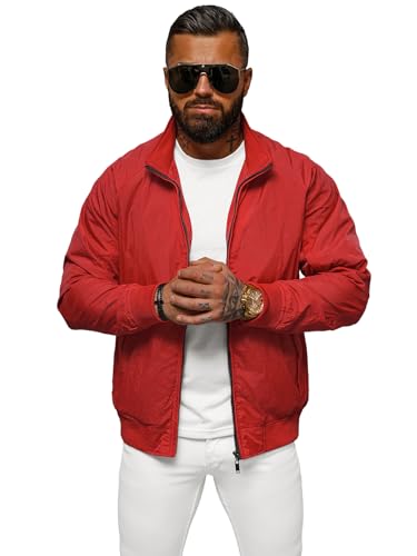 OZONEE Herren Winterjacke Jacke Winter Farbvarianten Warm Bomberjacke Steppjacke Wintermantel Kunstfell Daunenjacke Leichte Jacket Outdoor Puffer Gepolstert JS/5M3212Z/270 ROT M von OZONEE