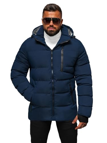 OZONEE Herren Winterjacke Jacke Winter Farbvarianten Warm Bomberjacke Steppjacke Wintermantel Kunstfell Daunenjacke Leichte Jacket Outdoor Puffer Gepolstert JS/5M756Z/215 DUNKELBLAU M von OZONEE