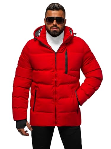 OZONEE Herren Winterjacke Jacke Winter Farbvarianten Warm Bomberjacke Steppjacke Wintermantel Kunstfell Daunenjacke Leichte Jacket Outdoor Puffer Gepolstert JS/5M756Z/270 ROT M von OZONEE
