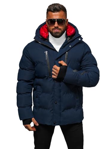 OZONEE Herren Winterjacke Jacke Winter Farbvarianten Warm Bomberjacke Steppjacke Wintermantel Kunstfell Daunenjacke Leichte Jacket Outdoor Puffer Gepolstert JS/5M771Z/215 DUNKELBLAU 2XL von OZONEE