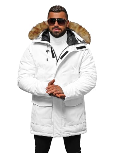 OZONEE Herren Winterjacke Jacke Winter Farbvarianten Warm Bomberjacke Steppjacke Wintermantel Kunstfell Daunenjacke Leichte Jacket Outdoor Puffer Gepolstert JS/5M779Z/281 WEIß 2XL von OZONEE