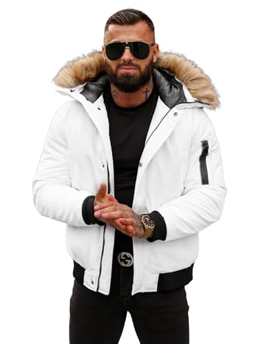 OZONEE Herren Winterjacke Jacke Winter Farbvarianten Warm Bomberjacke Steppjacke Wintermantel Kunstfell Daunenjacke Leichte Outdoor Puffer Jacket Gepolstert 777/1517K/281 WEIß XL von OZONEE