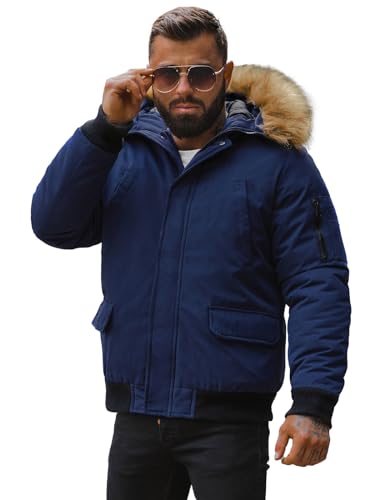 OZONEE Herren Winterjacke Jacke Winter Farbvarianten Warm Bomberjacke Steppjacke Wintermantel Kunstfell Daunenjacke Leichte Outdoor Puffer Jacket Gepolstert 777/2190K/215 DUNKELBLAU M von OZONEE