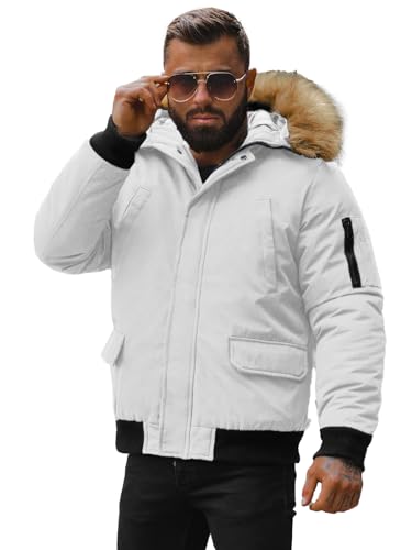 OZONEE Herren Winterjacke Jacke Winter Farbvarianten Warm Bomberjacke Steppjacke Wintermantel Kunstfell Daunenjacke Leichte Outdoor Puffer Jacket Gepolstert 777/2190K/281 WEIß M von OZONEE