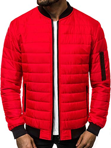 OZONEE Herren Winterjacke Jacke Winter Farbvarianten Warm Bomberjacke Steppjacke Wintermantel Kunstfell Daunenjacke Leichte Outdoor Puffer Jacket Gepolstert 777/698K ROT M von OZONEE