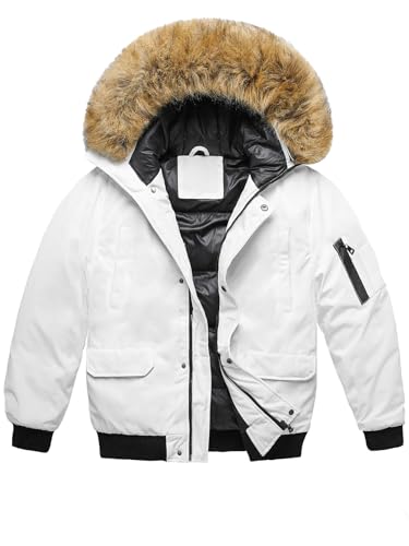 OZONEE Herren Winterjacke Jacke Winter Farbvarianten Warm Bomberjacke Steppjacke Wintermantel Kunstfell Daunenjacke Leichte Outdoor Puffer Jacket Gepolstert 777/7740K/281 WEIß XXL von OZONEE