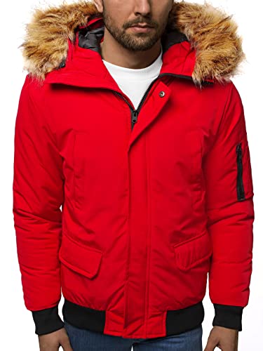 OZONEE Herren Winterjacke Jacke Winter Farbvarianten Warm Bomberjacke Steppjacke Wintermantel Kunstfell Daunenjacke Leichte Outdoor Puffer Jacket Gepolstert JS/M2019/275 ROT M von OZONEE