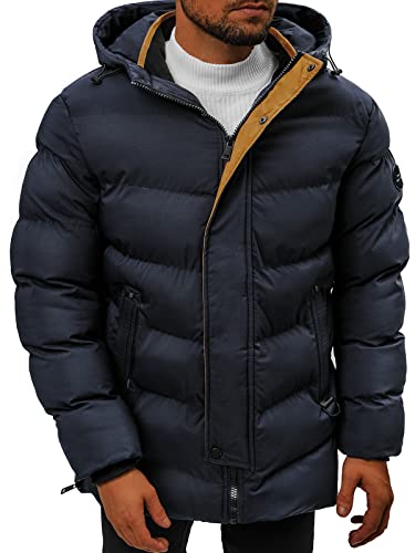 OZONEE Herren Winterjacke Jacke Winter Farbvarianten Warm Bomberjacke Steppjacke Wintermantel Kunstfell Daunenjacke Leichte Outdoor Puffer Jacket Gepolstert N/7330Z DUNKELBLAU S von OZONEE