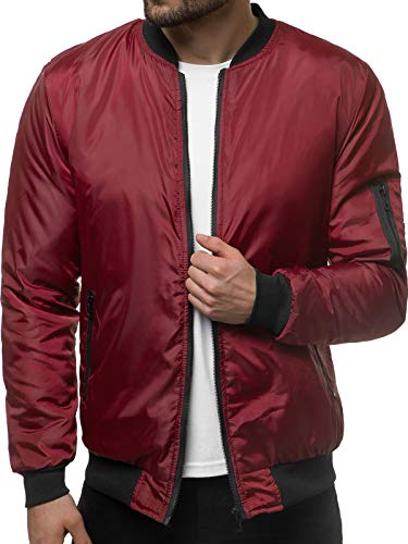 OZONEE Herren Winterjacke Jacke Winter Farbvarianten Warm Bomberjacke Steppjacke Wintermantel Kunstfell Leichte Jacket Outdoor Puffer Gepolstert J.Style AK95 WEINROT 2XL von OZONEE