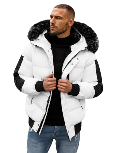 OZONEE Herren Winterjacke Jacke Winter Farbvarianten Warm Bomberjacke Steppjacke Wintermantel Kunstfell Leichte Outdoor Puffer Jacket Gepolstert 777/2619K WEIß L von OZONEE