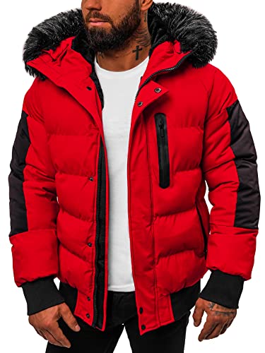 OZONEE Herren Winterjacke Jacke Winter Farbvarianten Warm Bomberjacke Steppjacke Wintermantel Kunstfell Leichte Outdoor Puffer Jacket Gepolstert 777/6893K ROT XXL von OZONEE