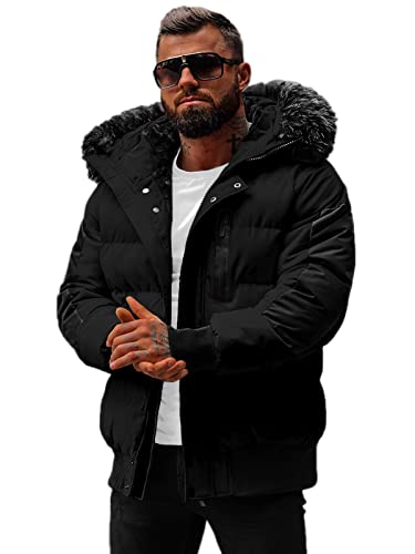 OZONEE Herren Winterjacke Jacke Winter Farbvarianten Warm Bomberjacke Steppjacke Wintermantel Kunstfell Leichte Outdoor Puffer Jacket Gepolstert 777/6893K SCHWARZ XL von OZONEE