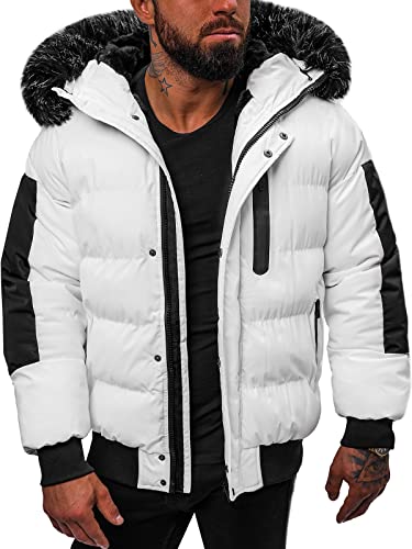 OZONEE Herren Winterjacke Jacke Winter Farbvarianten Warm Bomberjacke Steppjacke Wintermantel Kunstfell Leichte Outdoor Puffer Jacket Gepolstert 777/6893K WEIß L von OZONEE