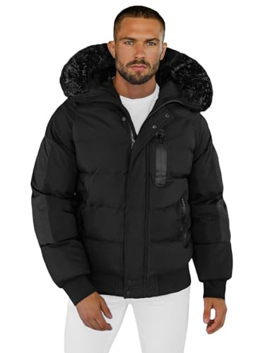 OZONEE Herren Winterjacke Jacke Winter Farbvarianten Warm Bomberjacke Steppjacke Wintermantel Kunstfell Leichte Outdoor Puffer Jacket Gepolstert 777/8254K SCHWARZ XL von OZONEE