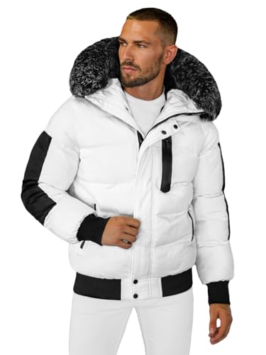 OZONEE Herren Winterjacke Jacke Winter Farbvarianten Warm Bomberjacke Steppjacke Wintermantel Kunstfell Leichte Outdoor Puffer Jacket Gepolstert 777/8254K WEIß L von OZONEE