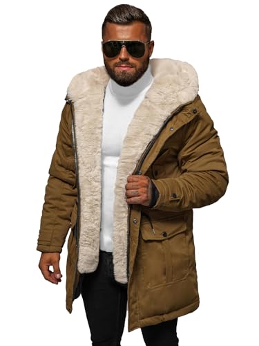 OZONEE Herren Winterjacke Jacke Winter Farbvarianten Warm Bomberjacke Steppjacke Wintermantel Kunstfell Leichte Outdoor Puffer Jacket Gepolstert 777/8527K/84 CAMEL S/48 von OZONEE