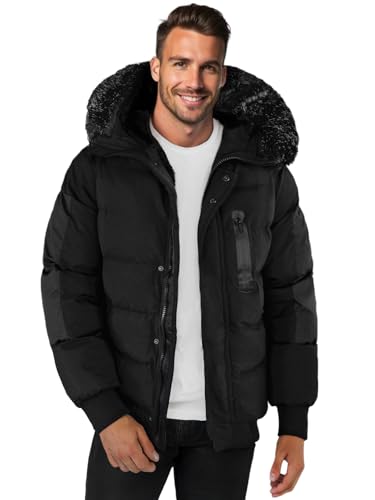 OZONEE Herren Winterjacke Jacke Winter Farbvarianten Warm Bomberjacke Steppjacke Wintermantel Kunstfell Leichte Outdoor Puffer Jacket Gepolstert O/M798Z SCHWARZ XXL von OZONEE