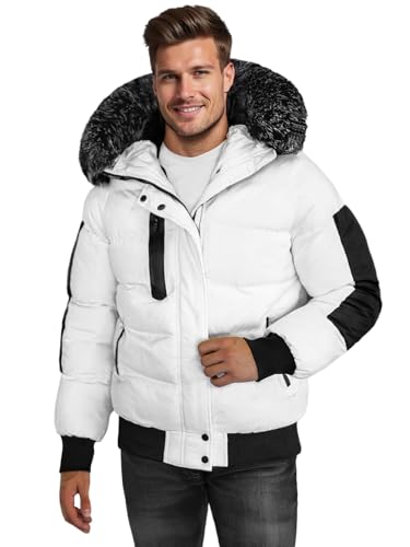 OZONEE Herren Winterjacke Jacke Winter Farbvarianten Warm Bomberjacke Steppjacke Wintermantel Kunstfell Leichte Outdoor Puffer Jacket Gepolstert O/M798Z WEIß L von OZONEE