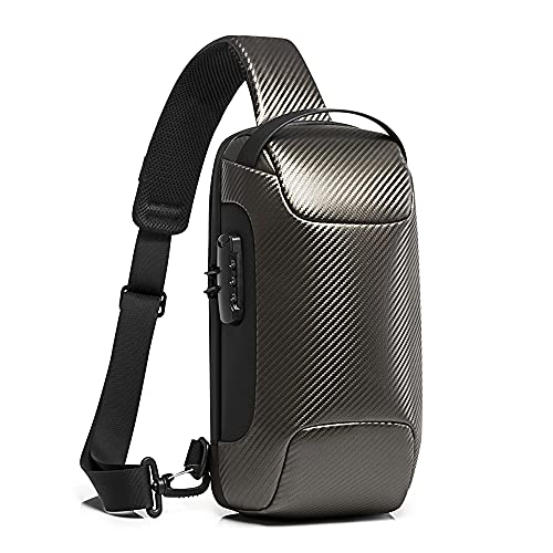 OZUKO Brusttasche Herren Umhängetaschen Anti-Diebstahl Sling Bag Crossbody-Rucksack Wasserdichte Schultertasche mit USB für Arbeit Reisen Wandern (Grau) von OZUKO