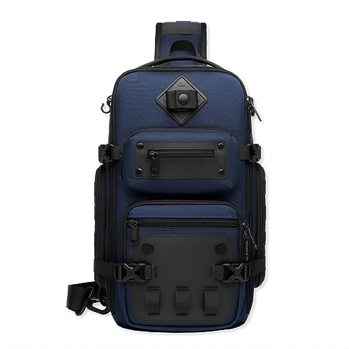 OZUKO Taktischer Rucksack, Brusttasche, für Herren, wasserdichter Crossbody-Schulter-Tagesrucksack für Outdoor-Walking, Wandern, Trekking, Königsblau, Small, Lässiger Stil von OZUKO