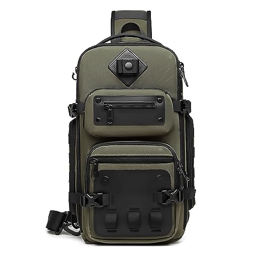 OZUKO Taktischer Rucksack, Brusttasche, für Herren, wasserdichter Crossbody-Schulter-Tagesrucksack für Outdoor-Walking, Wandern, Trekking, Militär, Small, Lässiger Stil von OZUKO