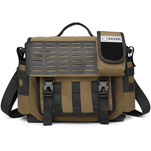 OZUKO Umhängetasche Herren, Crossbody Bag Sling Bag Schultertaschen Männer Wasserdicht Schulter Rucksack für Schule/Arbeit/Reisen/Sport Messenger Bag für 12.9 Zoll iPad (Khaki) von OZUKO