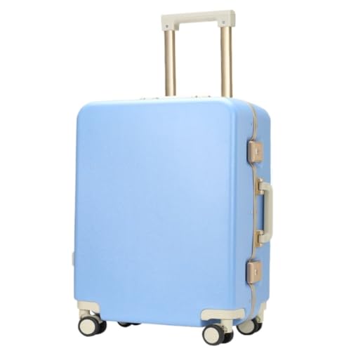 OZWYCY Rollkoffer Gepäck Damen Leder Strukturiert Mute Universal Rad Passwort Box Langlebiger Und Starker Koffer Trolley Reisekoffer(Blue,26in) von OZWYCY