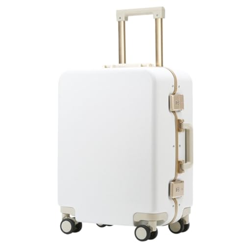 OZWYCY Rollkoffer Gepäck Damen Leder Strukturiert Mute Universal Rad Passwort Box Langlebiger Und Starker Koffer Trolley Reisekoffer(White,20in) von OZWYCY