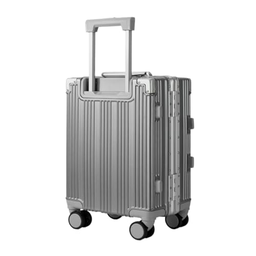 OZWYCY Rollkoffer Neuer 18-Zoll-Aluminiumrahmen-Hartschalen-Boarding-Koffer for Herren und Damen, modischer Freizeit-Trolley Reisekoffer(Gray) von OZWYCY