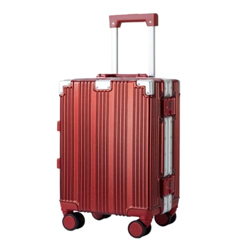 OZWYCY Rollkoffer Neuer 18-Zoll-Aluminiumrahmen-Hartschalen-Boarding-Koffer for Herren und Damen, modischer Freizeit-Trolley Reisekoffer(Rouge) von OZWYCY