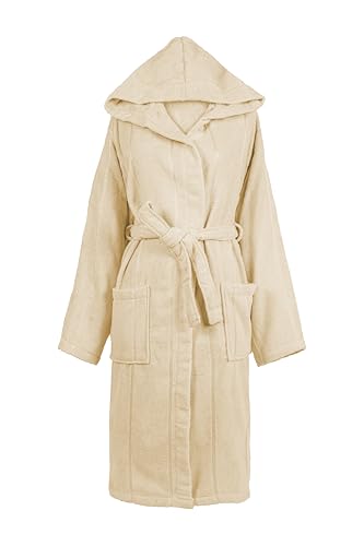 Baumwoll-langarm Bademantel mit Kapuze - OEKO-TEX zertifiziert - Perfekt zum Entspannen und Wohlfühlen! Unisex (DE/NL/SE/PL, Alphanumerisch, S, Regular, Regular, Beige) von OZYOL