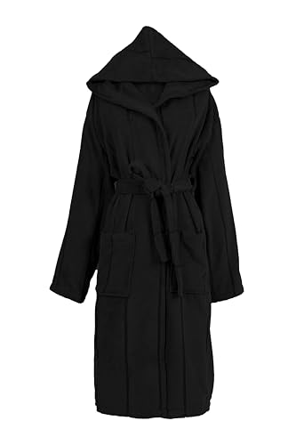 Baumwoll-langarm Bademantel mit Kapuze - OEKO-TEX zertifiziert - Perfekt zum Entspannen und Wohlfühlen! Unisex (DE/NL/SE/PL, Alphanumerisch, S, Regular, Regular, Schwarz) von OZYOL