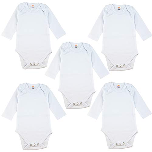 OZYOL Baby Body Langarm Strampler im 5er Set - Wickelbody aus hochwertiger 100% Baumwolle, 3-24 Monate (Weiß, 3M (62)) von OZYOL