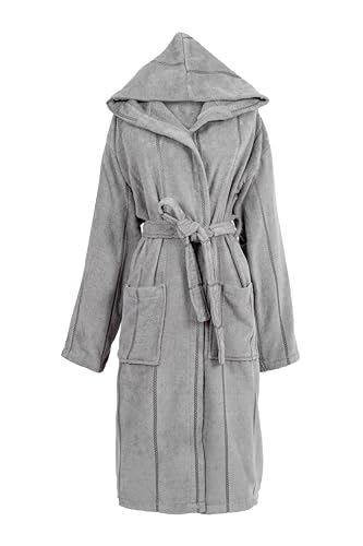 OZYOL Baumwoll-langarm Bademantel mit Kapuze - Perfekt zum Entspannen und Wohlfühlen! Unisex in verschiedenen Farben (as3, alpha, l, regular, regular, Grau) von OZYOL