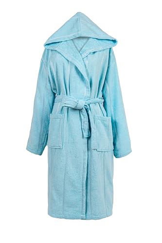 OZYOL Baumwoll-langarm Bademantel mit Kapuze - Perfekt zum Entspannen und Wohlfühlen! Unisex in verschiedenen Farben (as3, alpha, m, regular, regular, Hellblau) von OZYOL