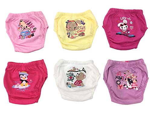 OZYOL Trainerhosen für Tröpfchentraining 6er Pack - Wiederverwendbare Kleinkinder Windelhosen Lernwindeln Trainerwindeln Baby Unterwäsche zum Sauberwerden Toilettentraining (Fun Mädchen, 110) von OZYOL