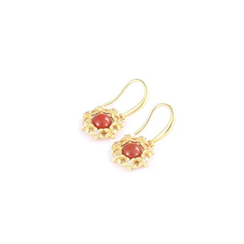 S925 Silber Vergoldet Nephrit Weiße Jade Anhänger Ohrringe Roter Achat Anhänger Blume Weibliche Ohrringe Ohrringe Roter Achat, OZZKI, Roter Achat von OZZKI