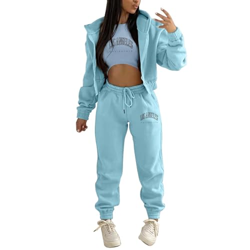 3 Stücke Damen Sportanzüge Jogginganzug Sport Sets Yoga Outfit Freizeitanzug Sportswear Langarm Kapuzenjacke + Crop Top + Jogginghose mit Taschen Christmas Hoodie Damen Trainingsanzug Set von OZhenXiangZh