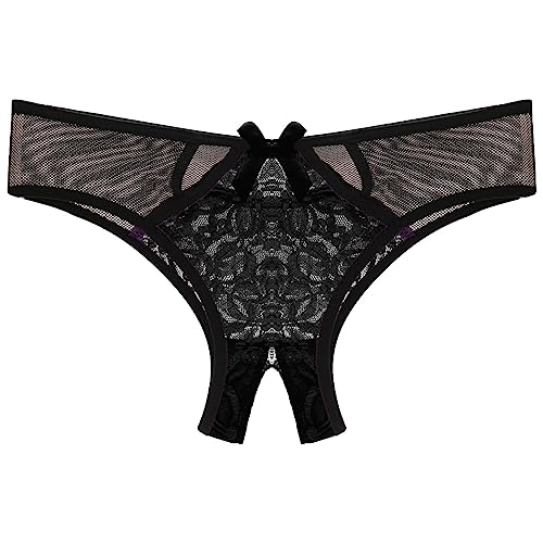 Damen String Tanga Ouvert Slip Sexy Damenslip Ouvert Slip Unterhosen Lace Lingerie Reizwäsche Unterhose Thong Atmungsaktiv Sexy Dessous Tanga G String Damenslip Ouvert Slip Frauen (Black, One Size) von OZhenXiangZh