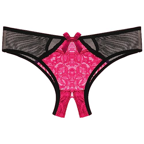 Damen String Tanga Ouvert Slip Sexy Damenslip Ouvert Slip Unterhosen Lace Lingerie Reizwäsche Unterhose Thong Atmungsaktiv Sexy Dessous Tanga G String Damenslip Ouvert Slip Frauen (Hot Pink, One Size) von OZhenXiangZh