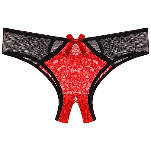 Damen String Tanga Ouvert Slip Sexy Damenslip Ouvert Slip Unterhosen Lace Lingerie Reizwäsche Unterhose Thong Atmungsaktiv Sexy Dessous Tanga G String Damenslip Ouvert Slip Frauen (Red, One Size) von OZhenXiangZh