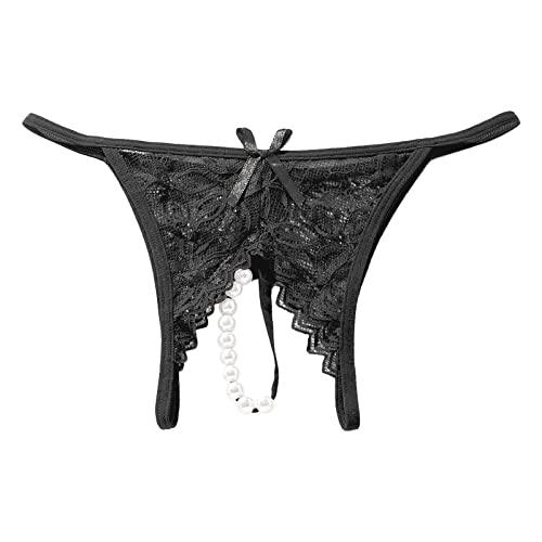 Damen String Tanga Ouvert Slip mit Perlen Sexy Tanga Offen Strings Unterwäsche Lace Lingerie Reizwäsche Unterhose Thong Weich Frauen Reizwäsche Atmungsaktiv Panties Stringtangas Ouvert (Black, XL) von OZhenXiangZh